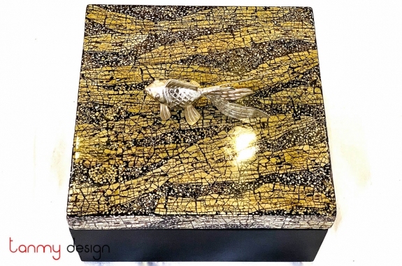 Square lacquer box with fish silver plated details